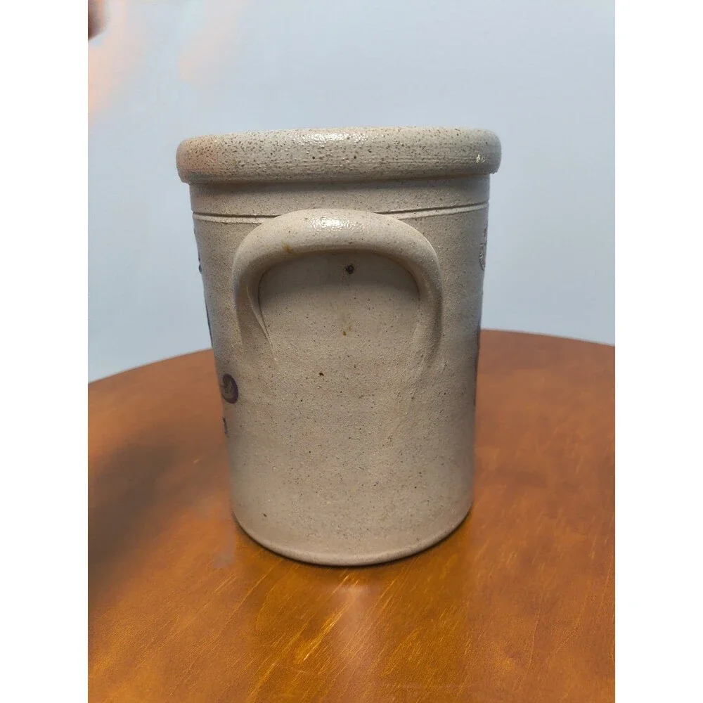 1993 Rockdale Union Stoneware 6 Inch Rachels Kitchen Cobalt Blue Heart Crock